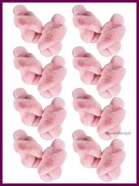 8 Pairs Women's Cross Band Fuzzy Slippers Open Toe Plush Furry House Shoes
